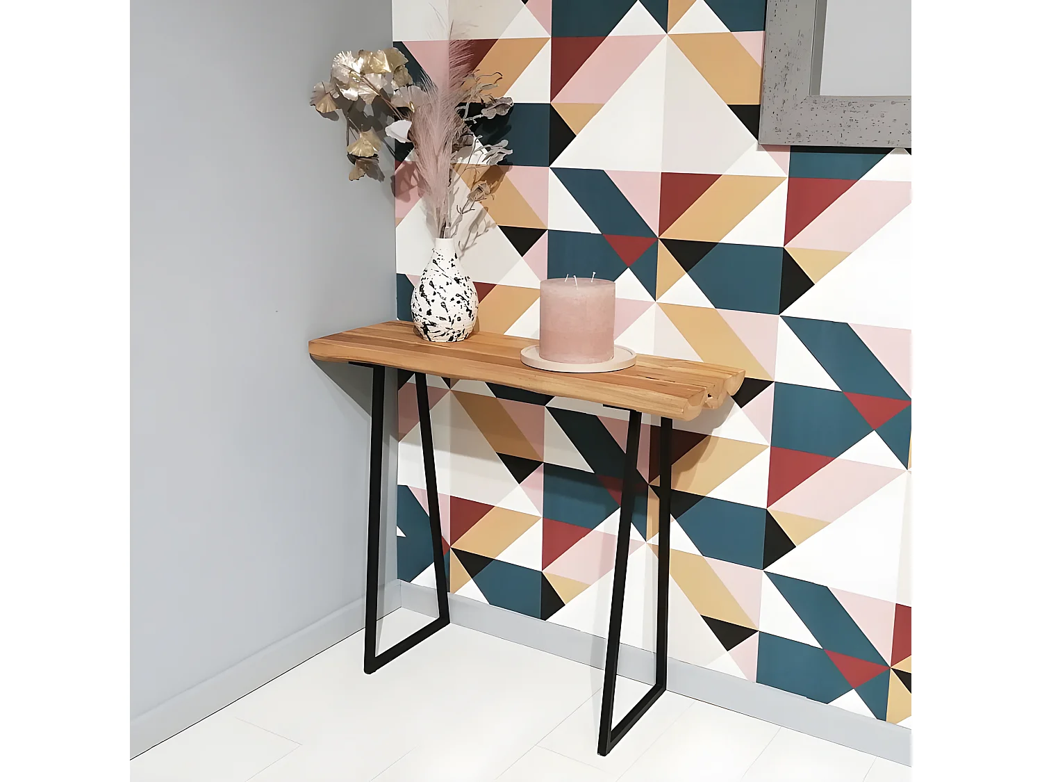 Table/Console avec plateau en bois de teck et piètement métal – THAÏS