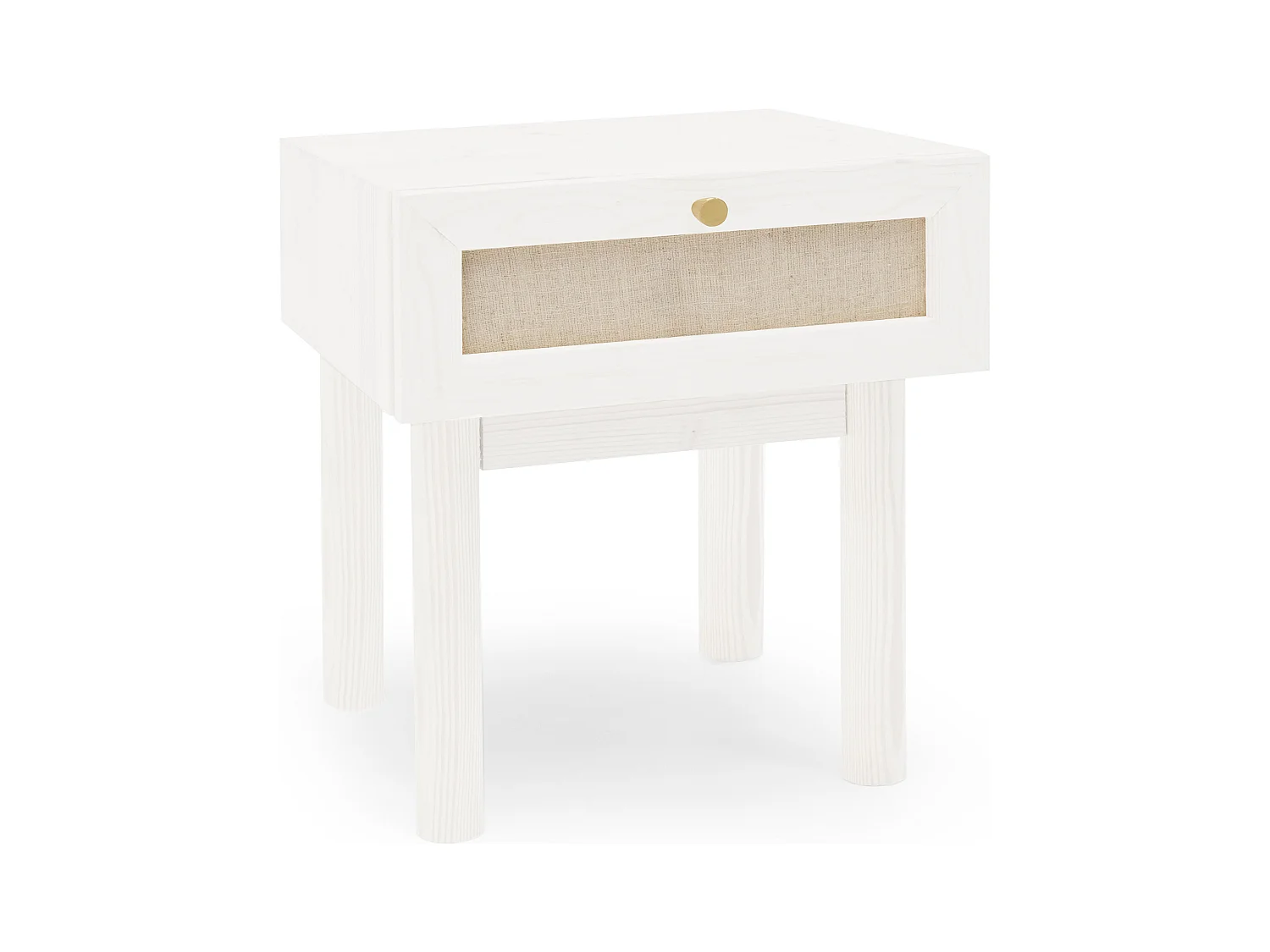 Mesita de noche de madera de abeto maciza y lino Decowood con cajón en color blanco de 40x45cm - LINEN - DECOWOOD
