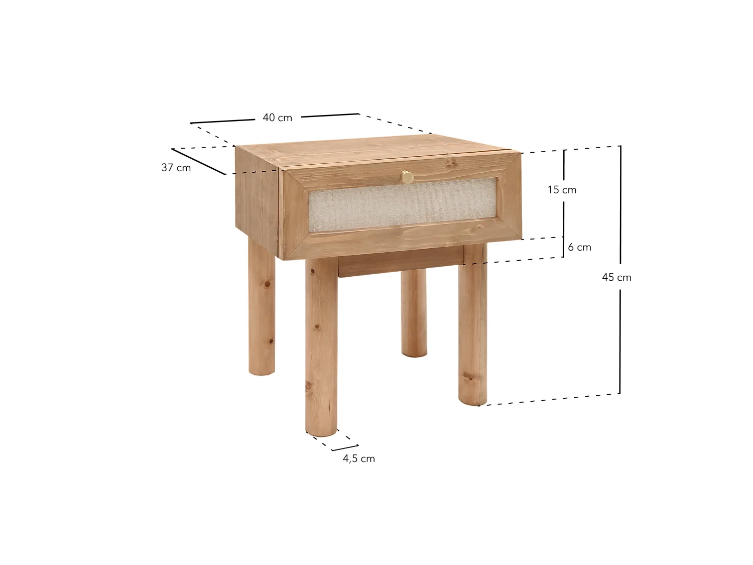 Table de chevet en bois de sapin blanche 40x45cm - LINEN - DECOWOOD