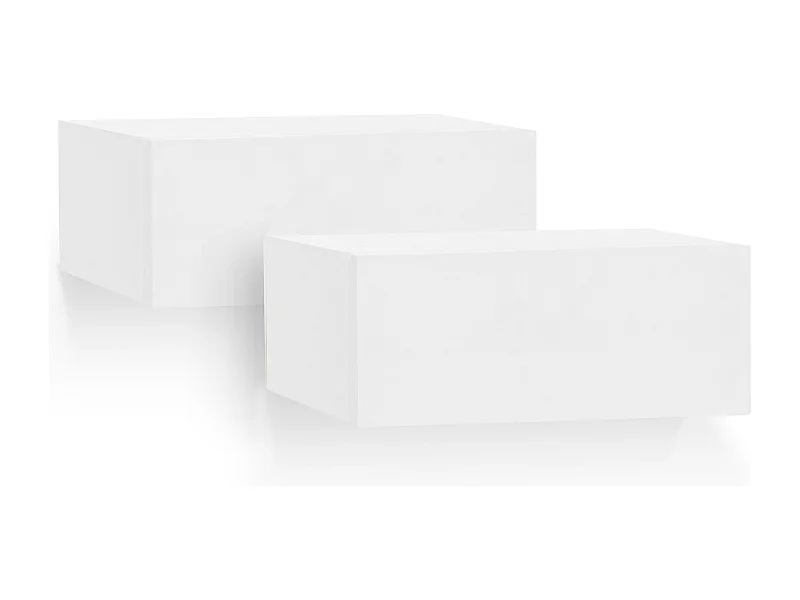 Kit de 2 mesitas de noche de pared de madera de abeto Decowood con cajón en color blanco de 40x15cm - INGRID - DECOWOOD