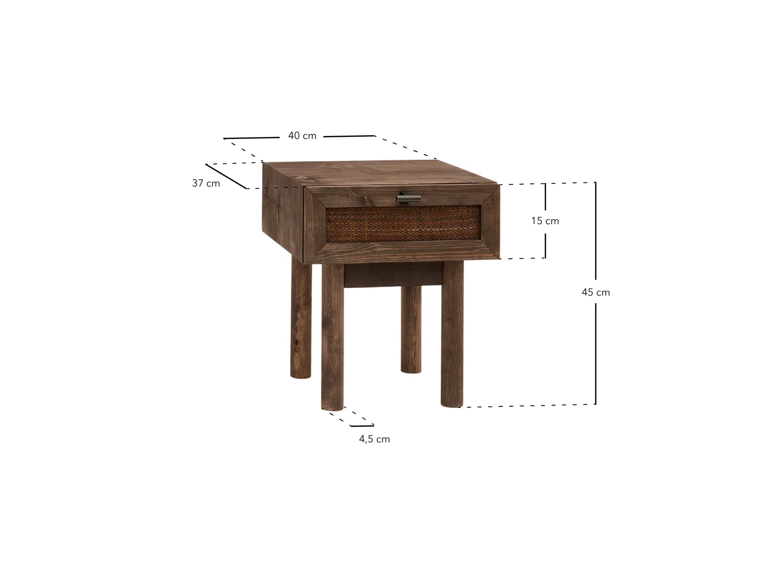 Comodino 1 cassetto in legno massello in tono noce 45x40cm - OLIVIA - DECOWOOD