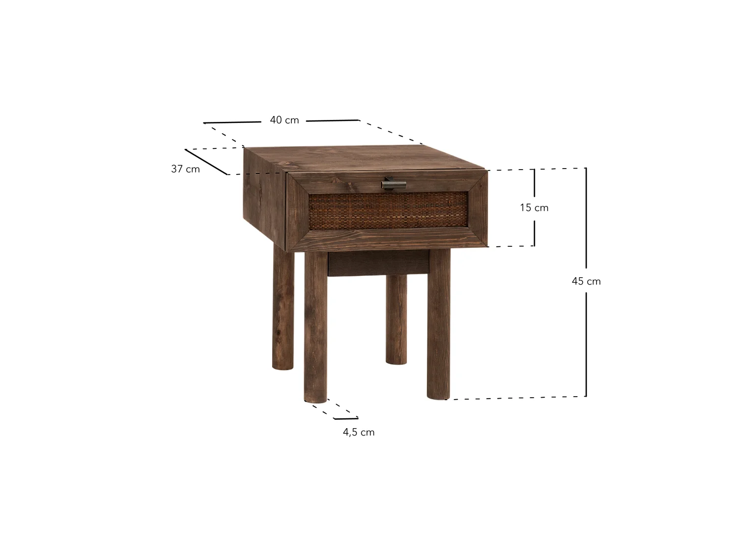 Comodino 1 cassetto in legno massello in tono noce 45x40cm - OLIVIA - DECOWOOD