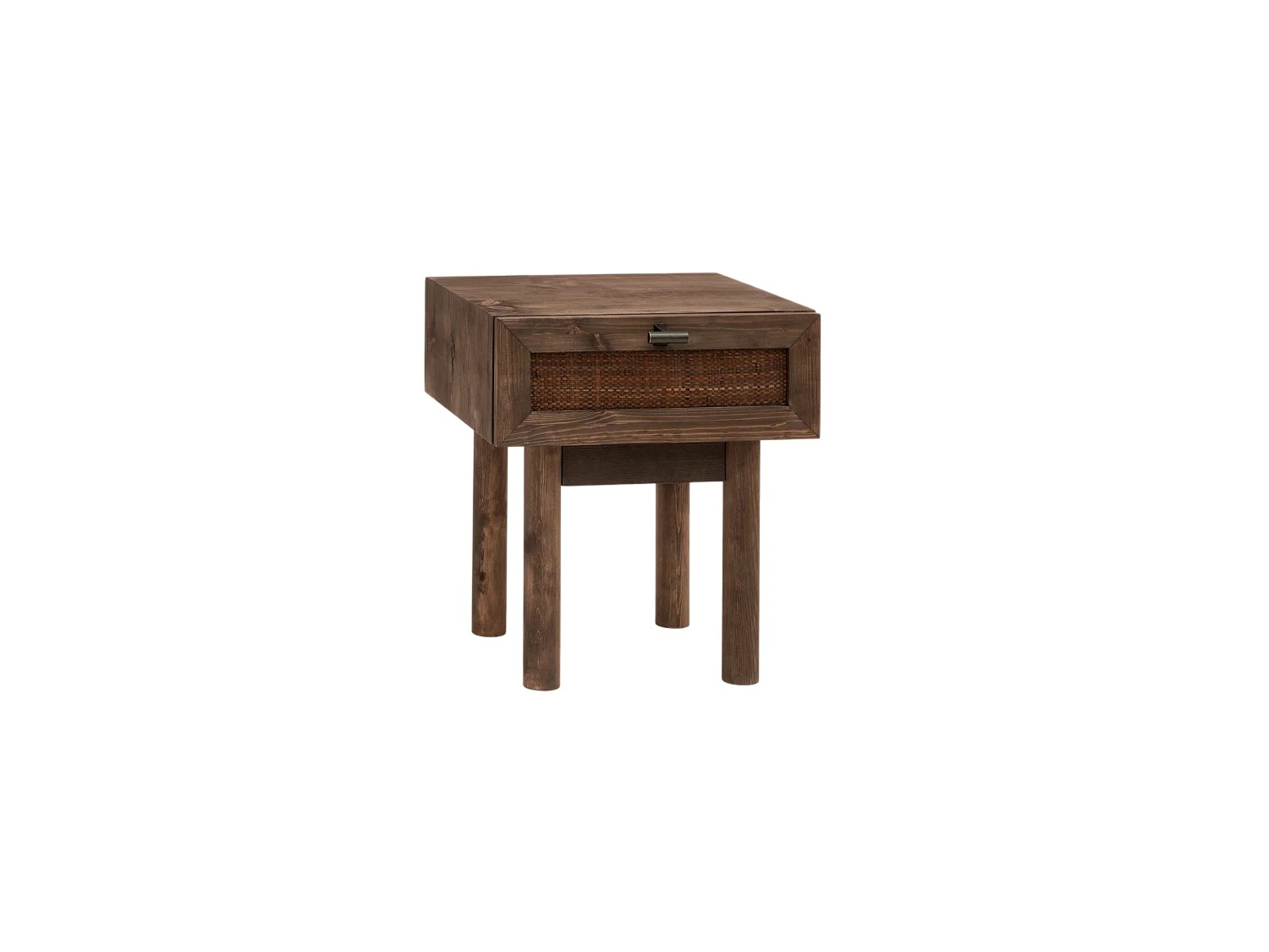 Table de chevet en bois de sapin et raphia marron 40x45cm - OLIVIA - DECOWOOD
