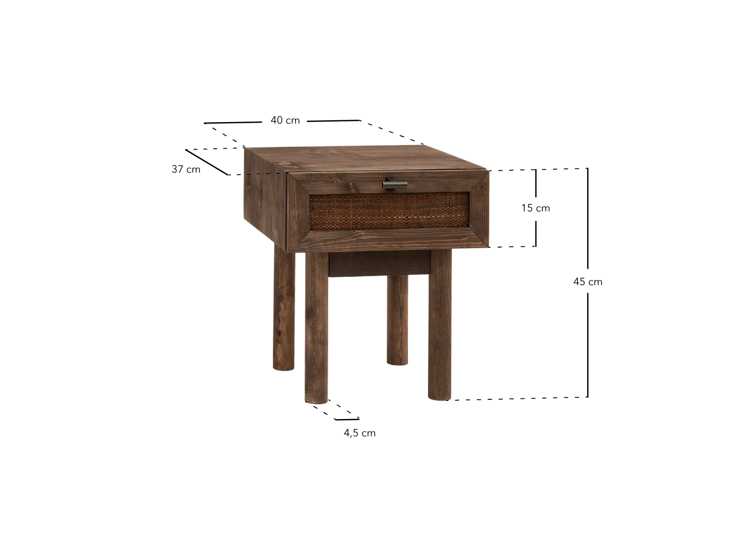 Table de chevet en bois de sapin et raphia marron 40x45cm - OLIVIA - DECOWOOD