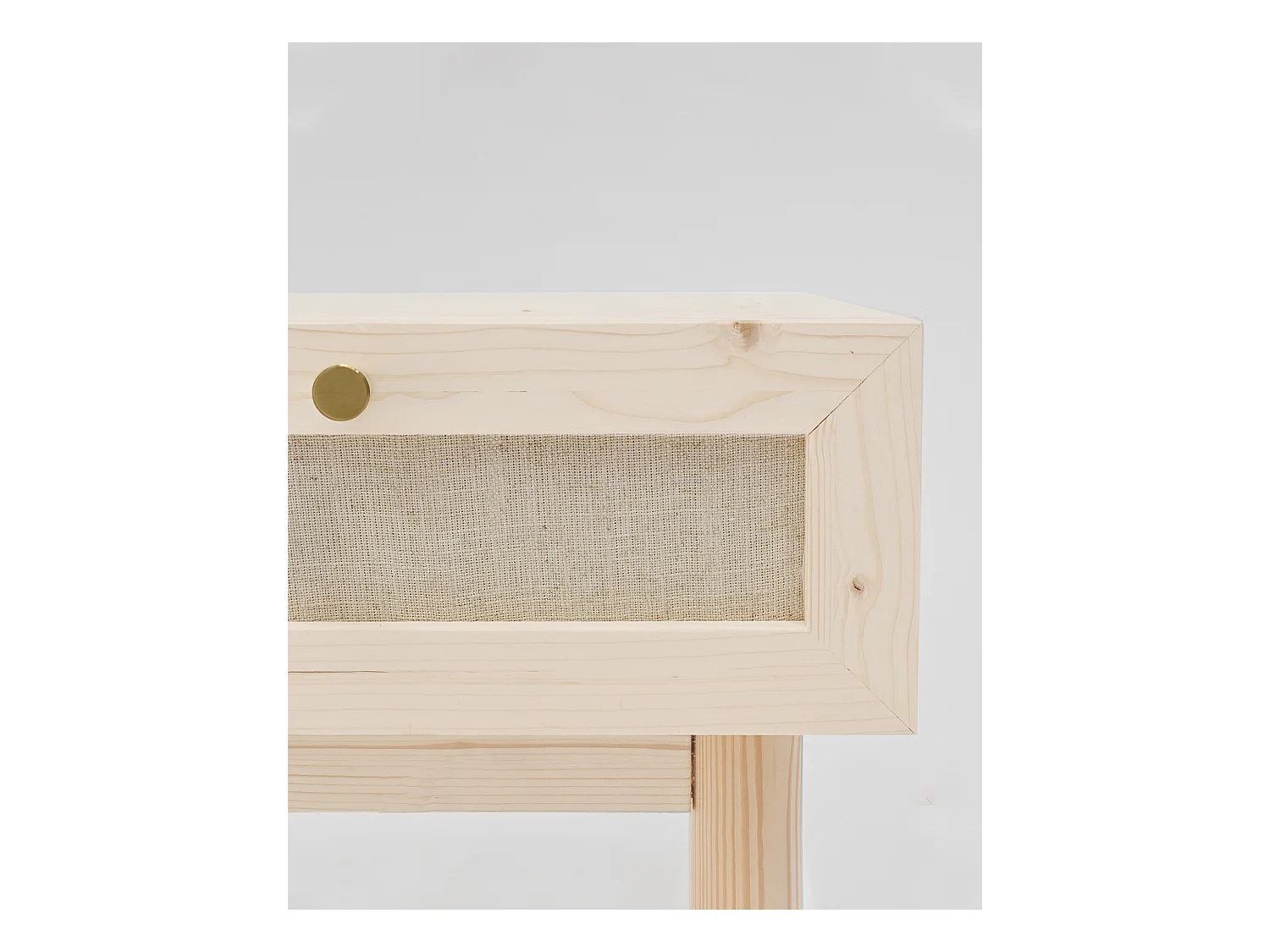 Mesita de noche de madera de abeto maciza y lino Decowood con cajón en color natural de 40x45cm - LINEN - DECOWOOD