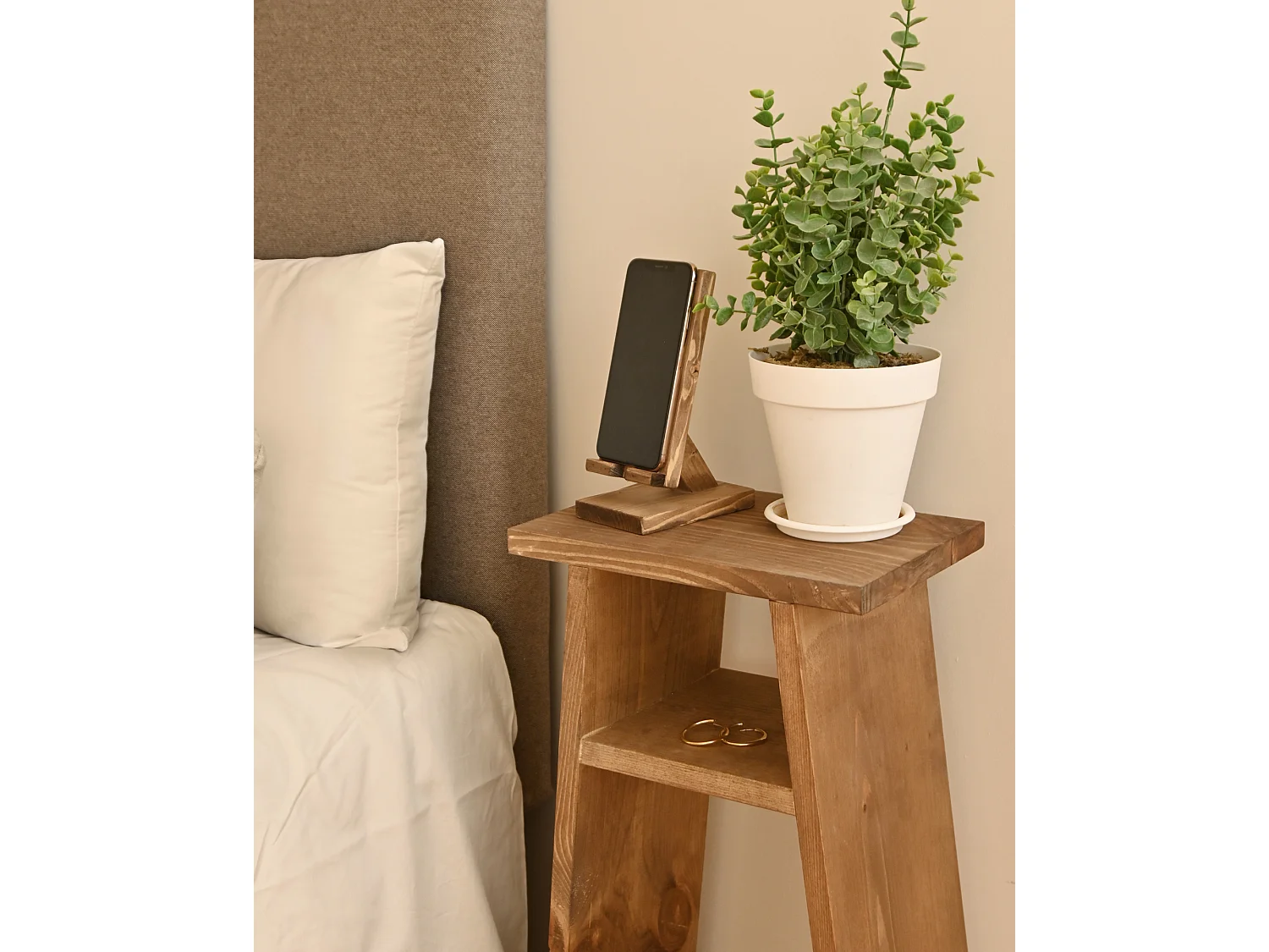 Tavolino in legno massiccio in tono rovere scuro 20x60cm - ARITZ - DECOWOOD