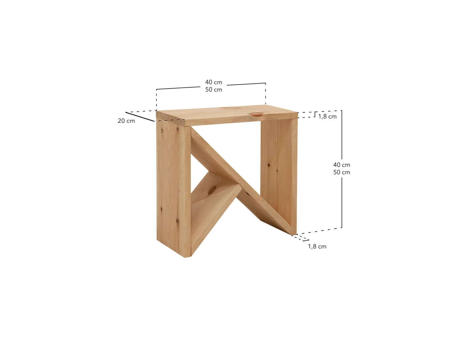Comodino o ausiliario in legno massello in tono marrone 50x50cm - STOKE - DECOWOOD
