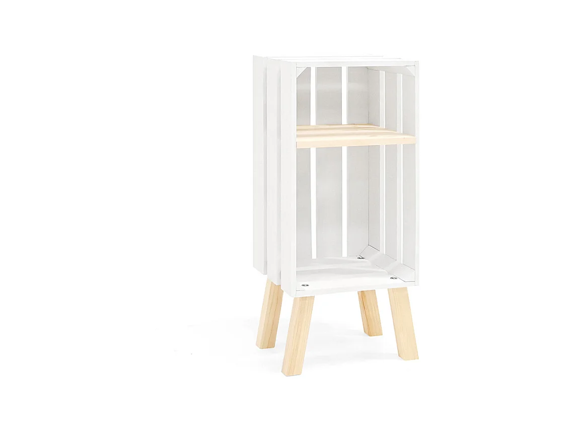Comodino verticale in legno massello in tono bianco 25,5x66cm - BOX - DECOWOOD