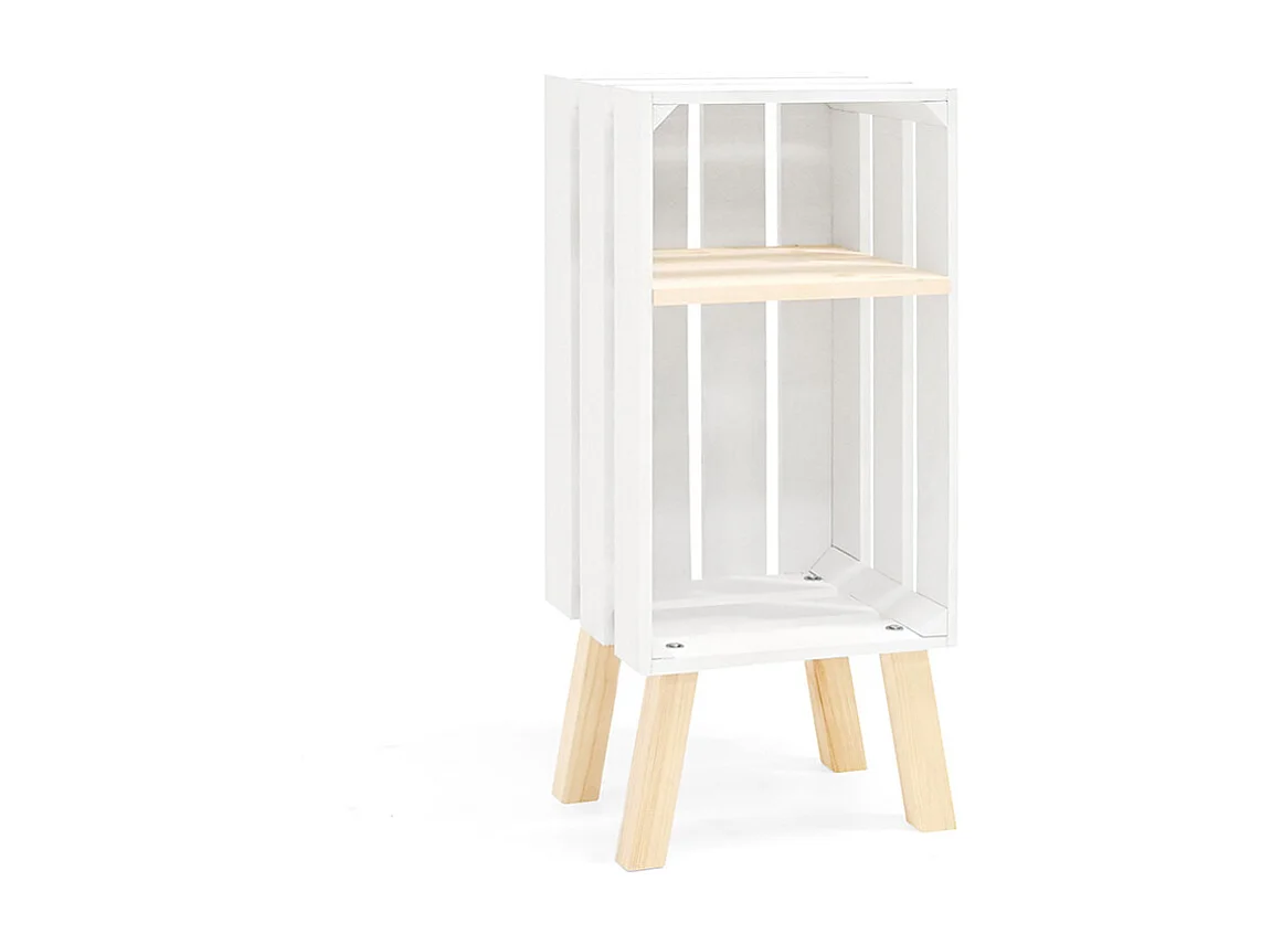 Comodino verticale in legno massello in tono bianco 25,5x66cm - BOX - DECOWOOD
