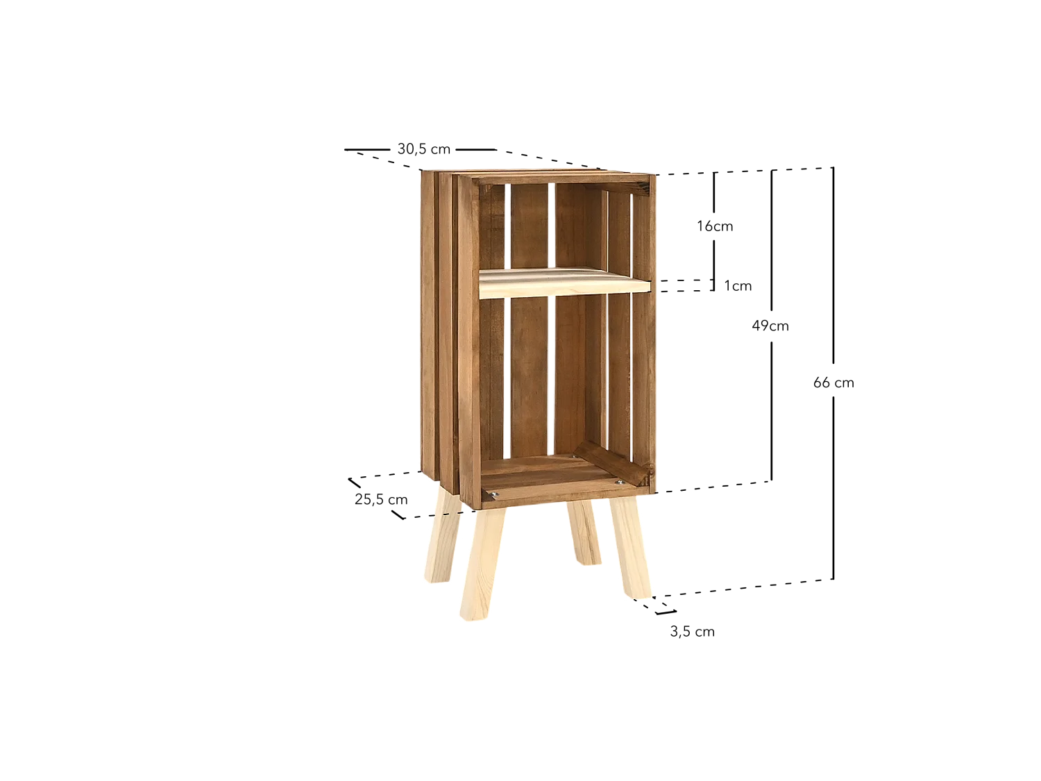 Comodino verticale in legno massello in tono bianco 25,5x66cm - BOX - DECOWOOD