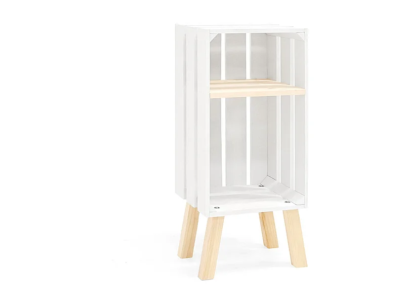 Comodino verticale in legno massello in tono bianco 25,5x66cm - BOX - DECOWOOD