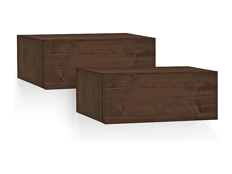 Set 2 comodini 1 cassetto in legno massello tono noce 40x15x25cm - INGRID - DECOWOOD