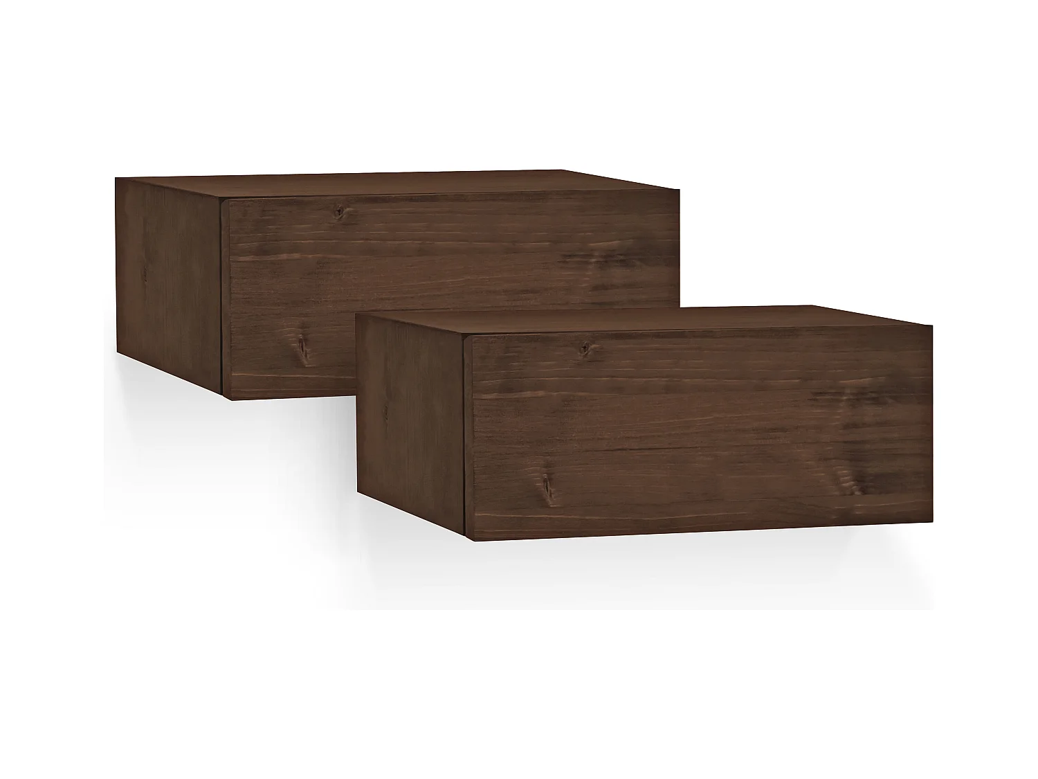 Set 2 comodini 1 cassetto in legno massello tono noce 40x15x25cm - INGRID - DECOWOOD