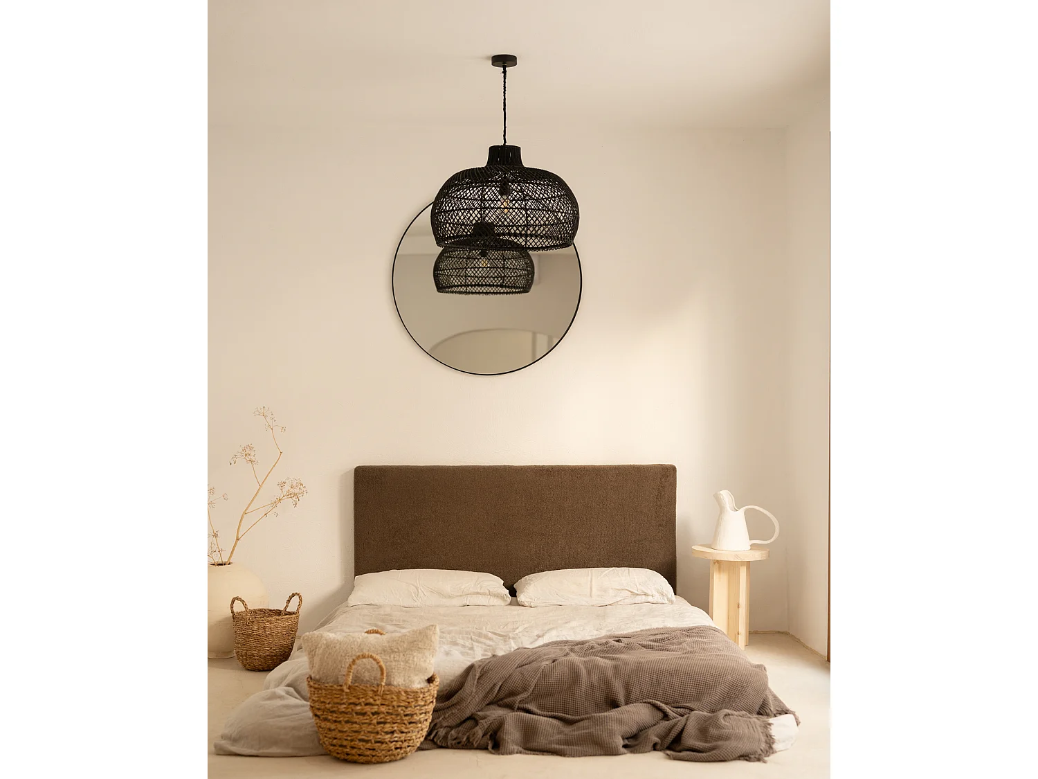 Mesita de noche redonda de madera de abeto Decowood en color natural de 45x35cm - TOKYO - DECOWOOD