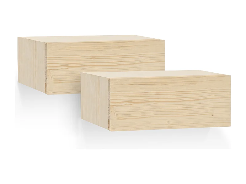 Kit de 2 mesitas de noche de pared de madera de abeto Decowood con cajón en color natural de 40x15cm - INGRID - DECOWOOD