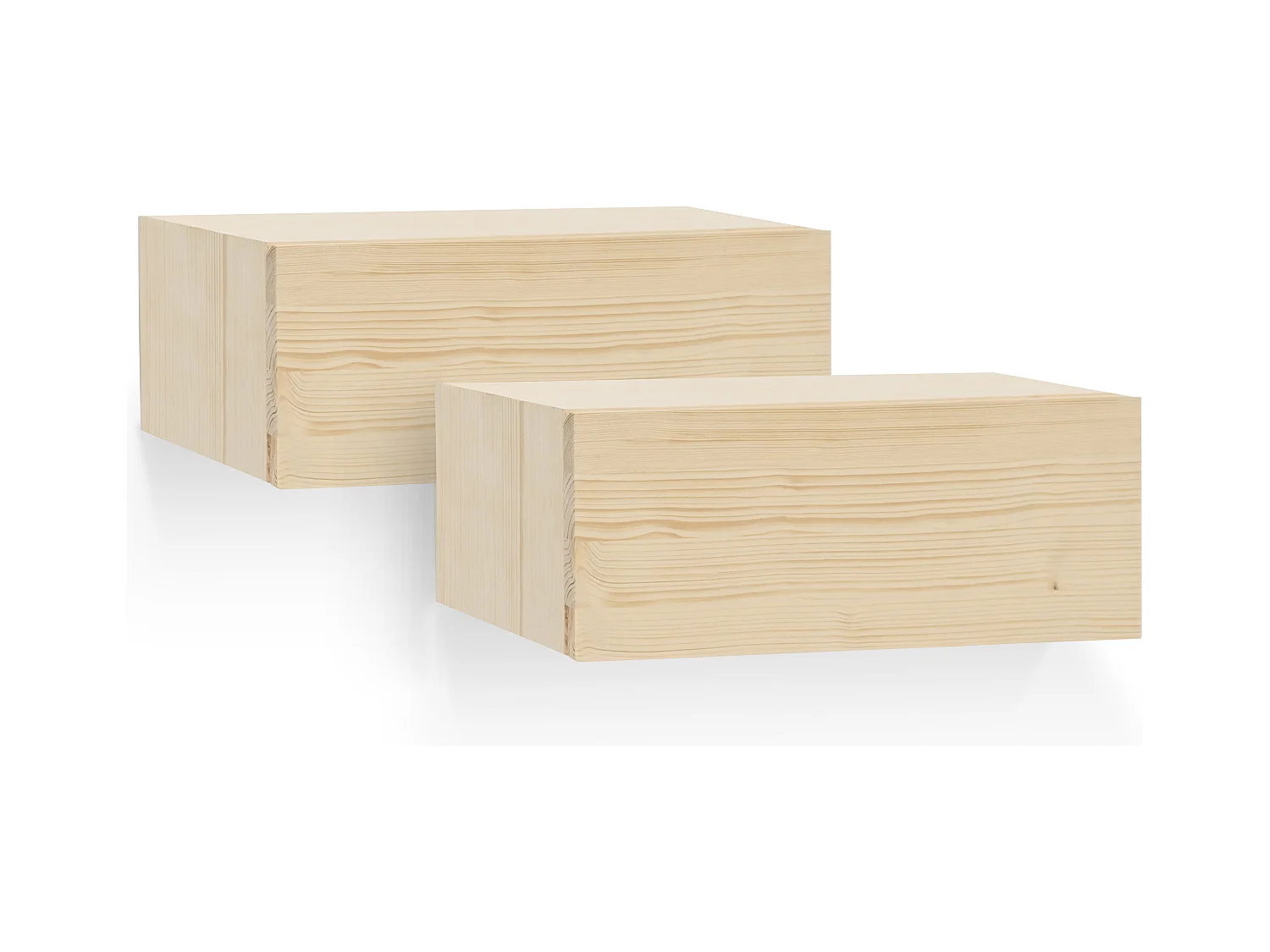Kit de 2 mesitas de noche de pared de madera de abeto Decowood con cajón en color natural de 40x15cm - INGRID - DECOWOOD