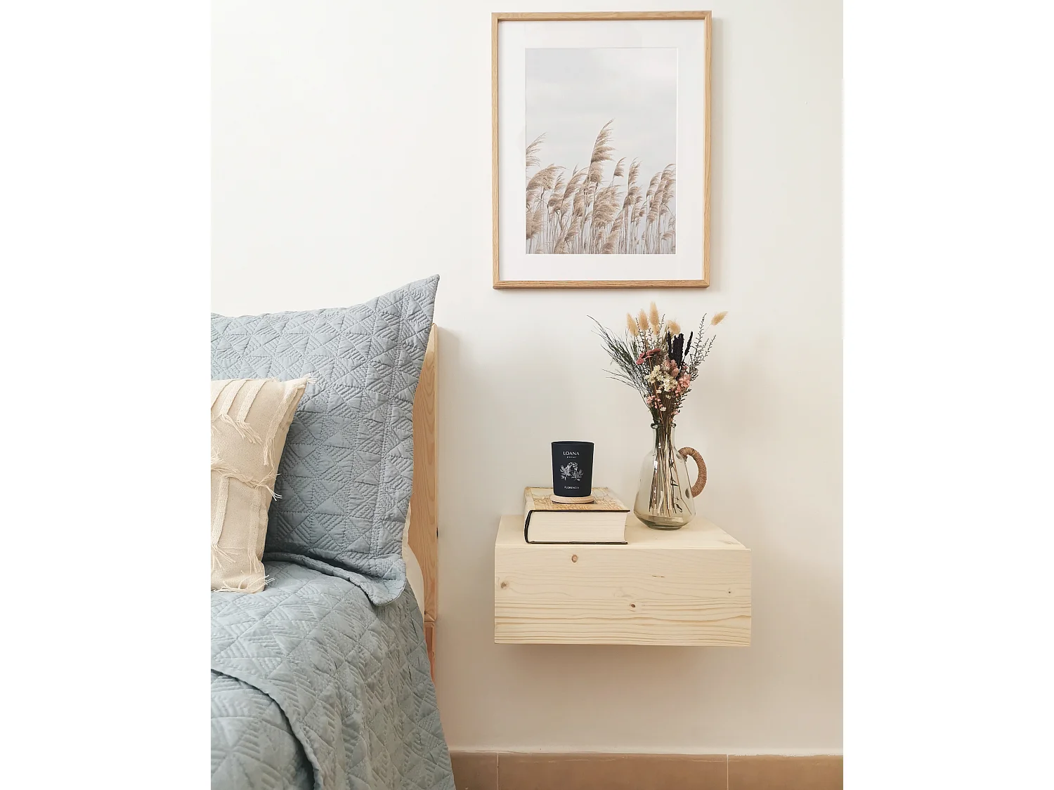 Ensemble 2 tables de chevet flottants en bois de pin naturel 40x15cm - INGRID - DECOWOOD