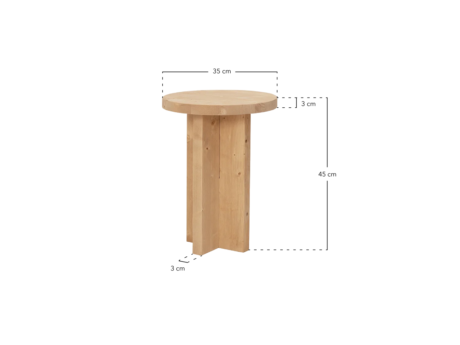 Mesita de noche redonda de madera de abeto Decowood en color natural de 45x35cm - TOKYO - DECOWOOD