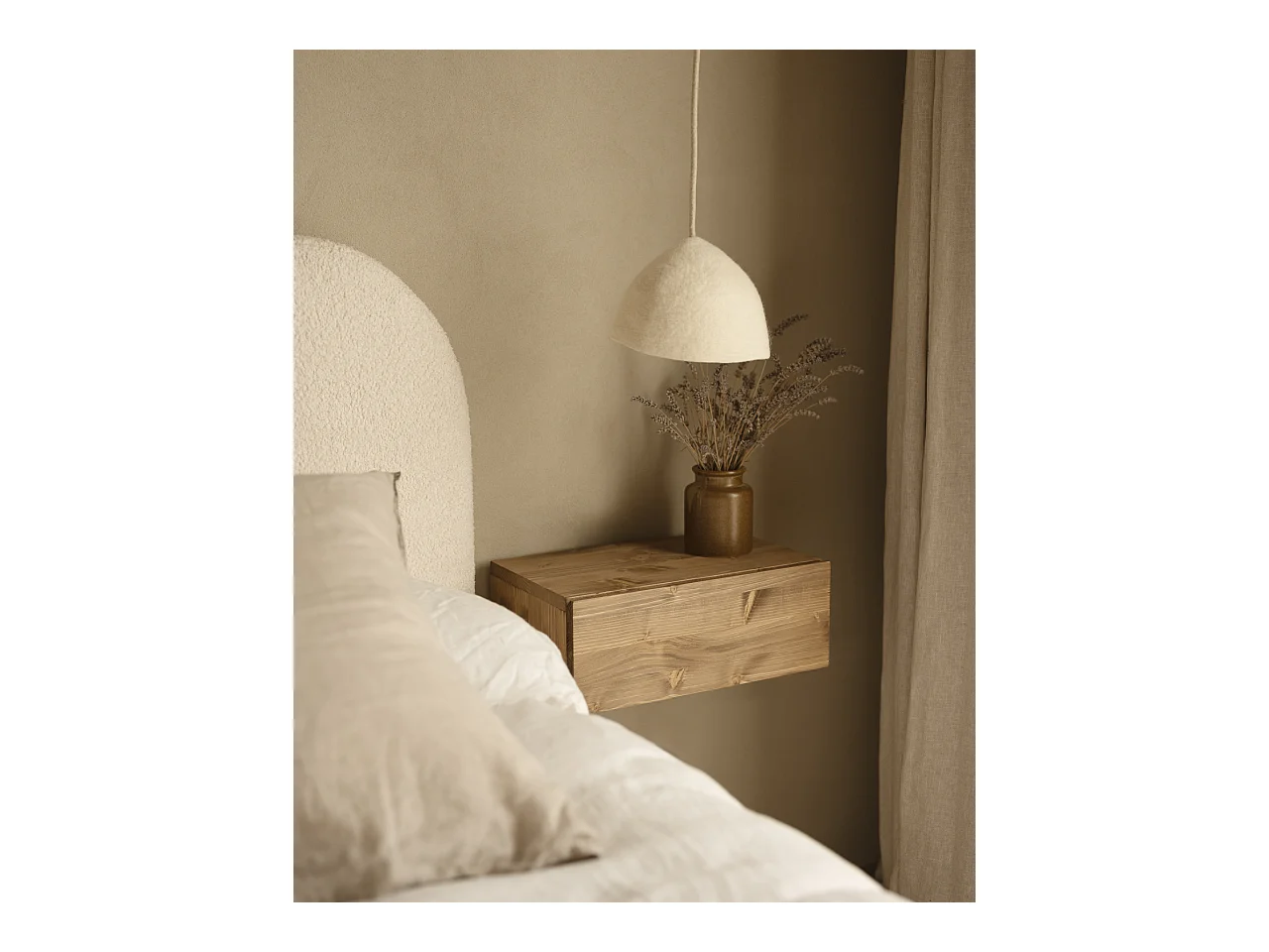 Mesita de noche de pared de madera de abeto Decowood con cajón en color roble oscuro de 40x15cm - INGRID - DECOWOOD