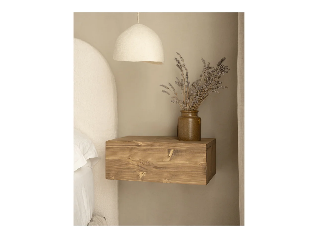 Mesita de noche de pared de madera de abeto Decowood con cajón en color roble oscuro de 40x15cm - INGRID - DECOWOOD