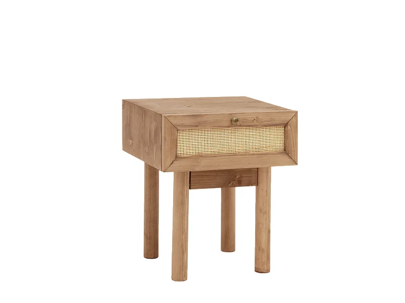 Comodino 1 cassetto in legno massello in tono rovere scuro 40x45cm - FRIDA - DECOWOOD