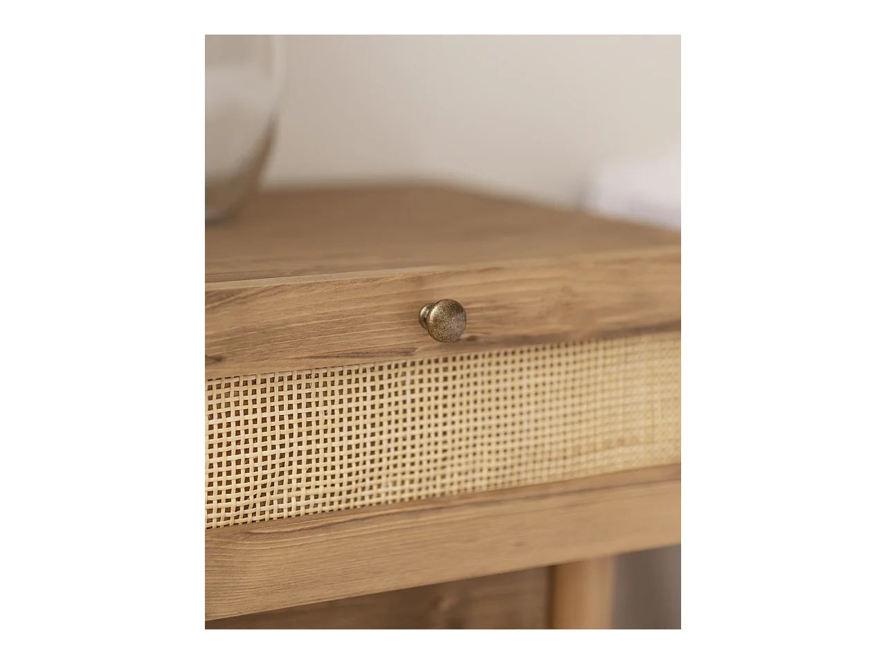 Comodino 1 cassetto in legno massello in tono rovere scuro 40x45cm - FRIDA - DECOWOOD