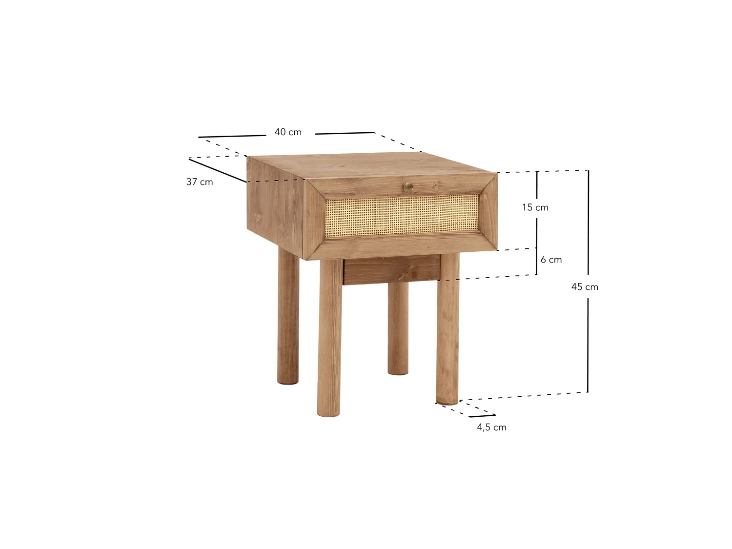 Comodino 1 cassetto in legno massello in tono rovere scuro 40x45cm - FRIDA - DECOWOOD
