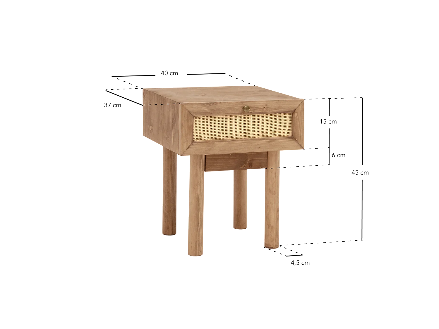 Comodino 1 cassetto in legno massello in tono rovere scuro 40x45cm - FRIDA - DECOWOOD