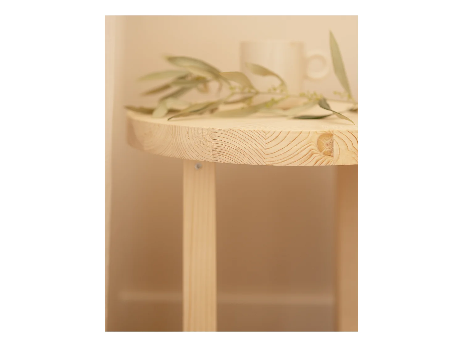 Mesita de noche redonda de madera de abeto Decowood en color natural 40x35cm - OLIVIA - DECOWOOD