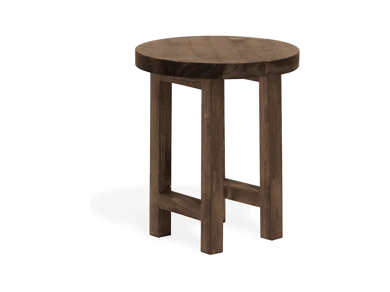 Mesita de noche redonda de madera de abeto Decowood en color nogal 40x35cm - OLIVIA - DECOWOOD