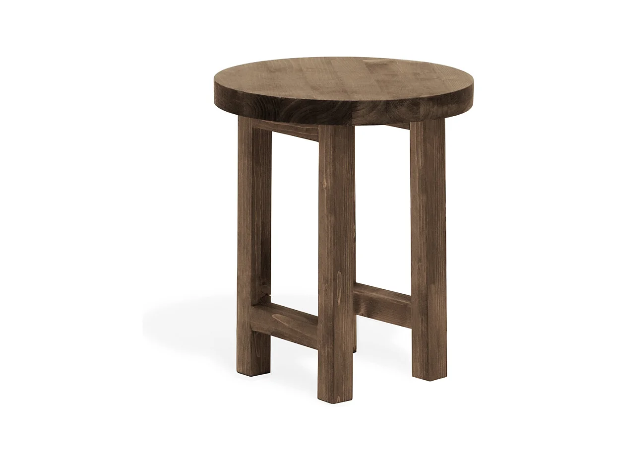 Mesita de noche redonda de madera de abeto Decowood en color nogal 40x35cm - OLIVIA - DECOWOOD