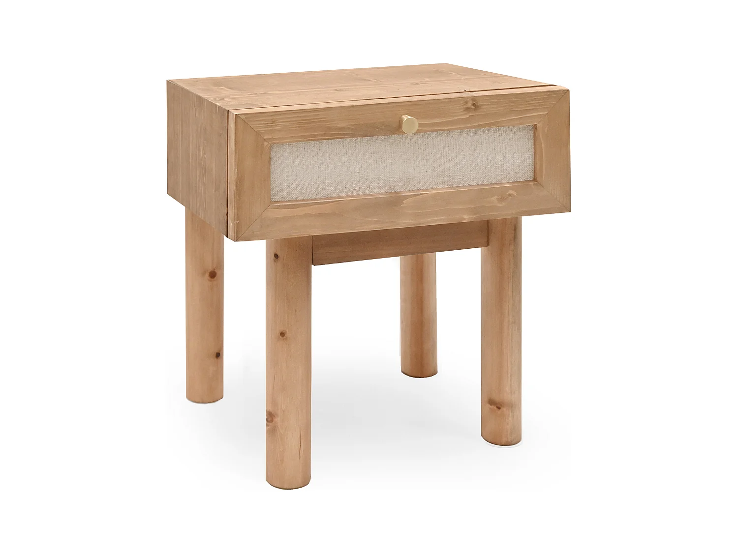 Mesita de noche de madera de abeto maciza y lino Decowood con cajón en color roble oscuro de 40x45cm - LINEN - DECOWOOD