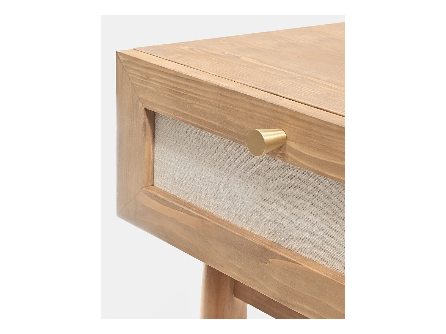 Mesita de noche de madera de abeto maciza y lino Decowood con cajón en color roble oscuro de 40x45cm - LINEN - DECOWOOD