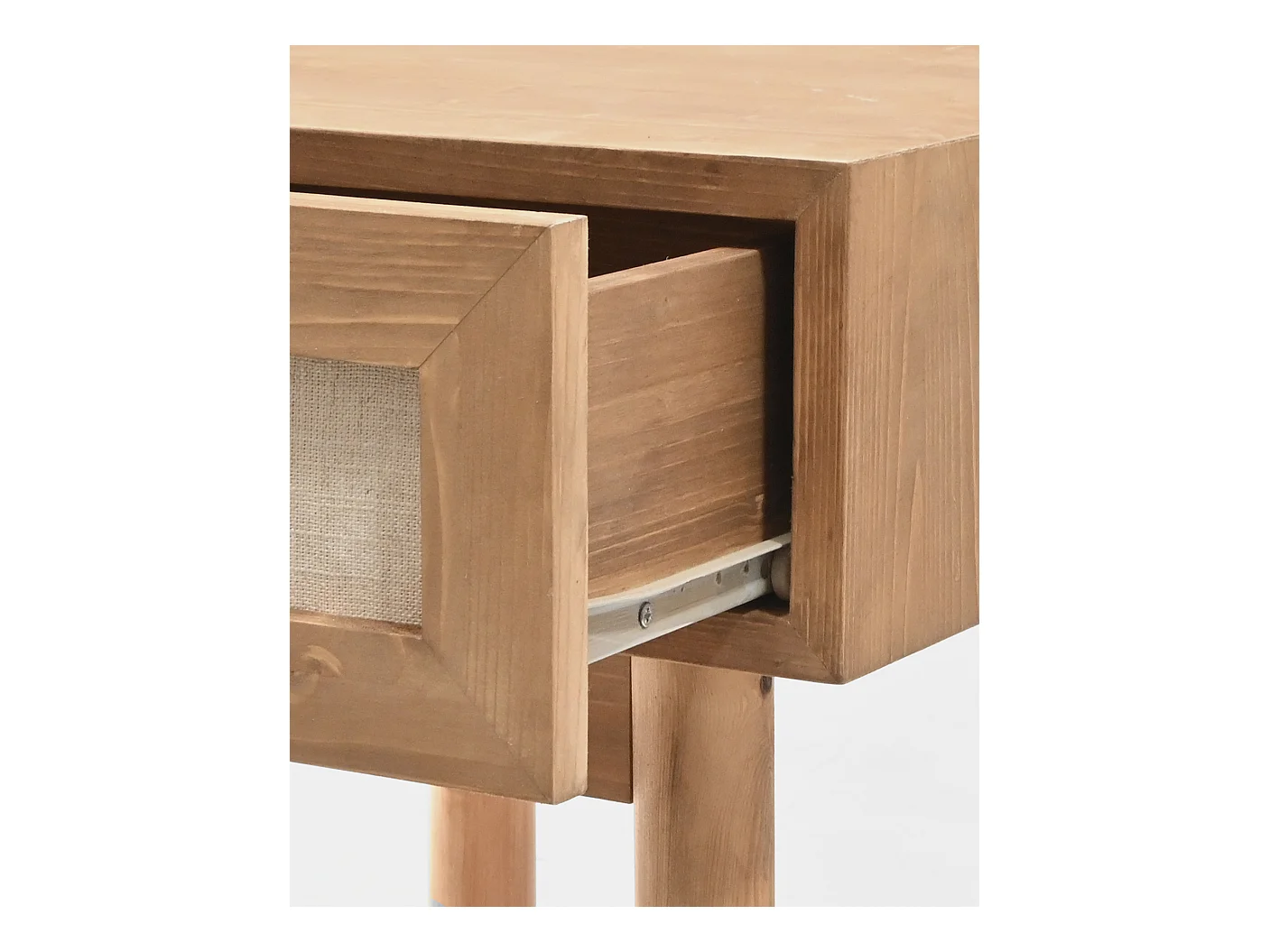 Mesita de noche de madera de abeto maciza y lino Decowood con cajón en color roble oscuro de 40x45cm - LINEN - DECOWOOD