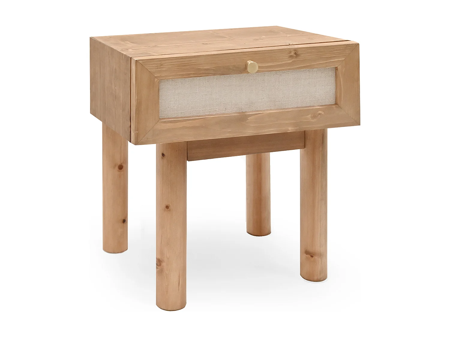 Mesita de noche de madera de abeto maciza y lino Decowood con cajón en color roble oscuro de 40x45cm - LINEN - DECOWOOD