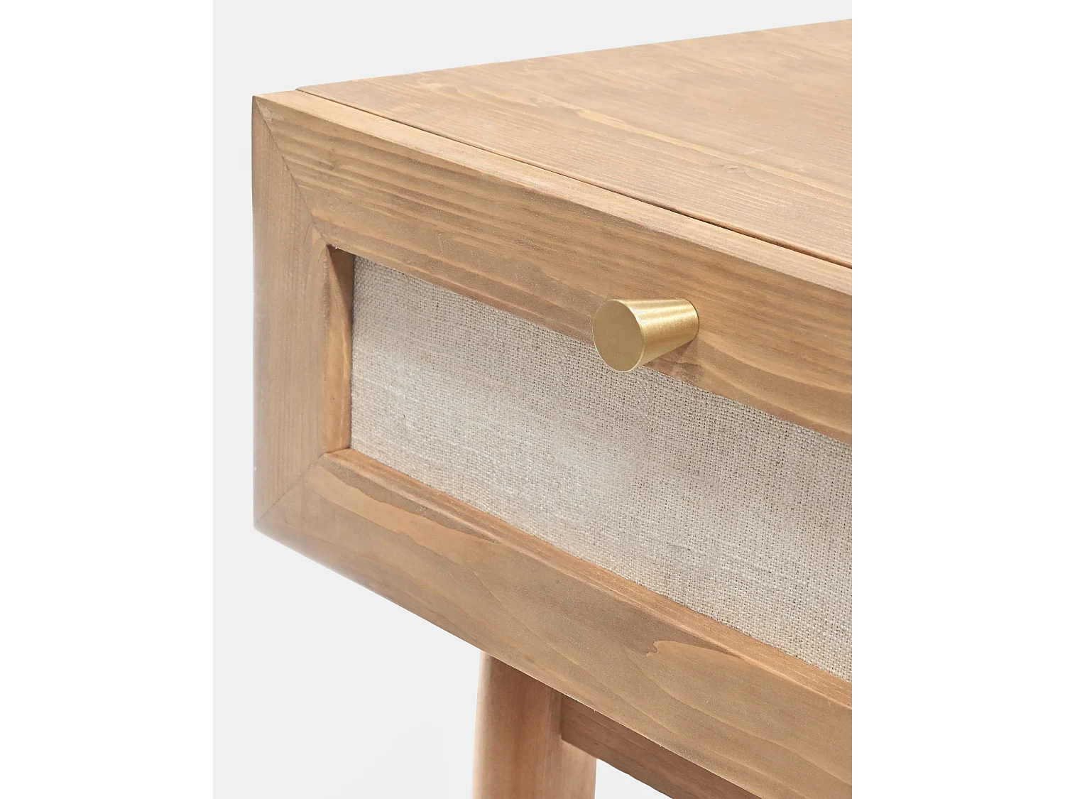 Mesita de noche de madera de abeto maciza y lino Decowood con cajón en color roble oscuro de 40x45cm - LINEN - DECOWOOD