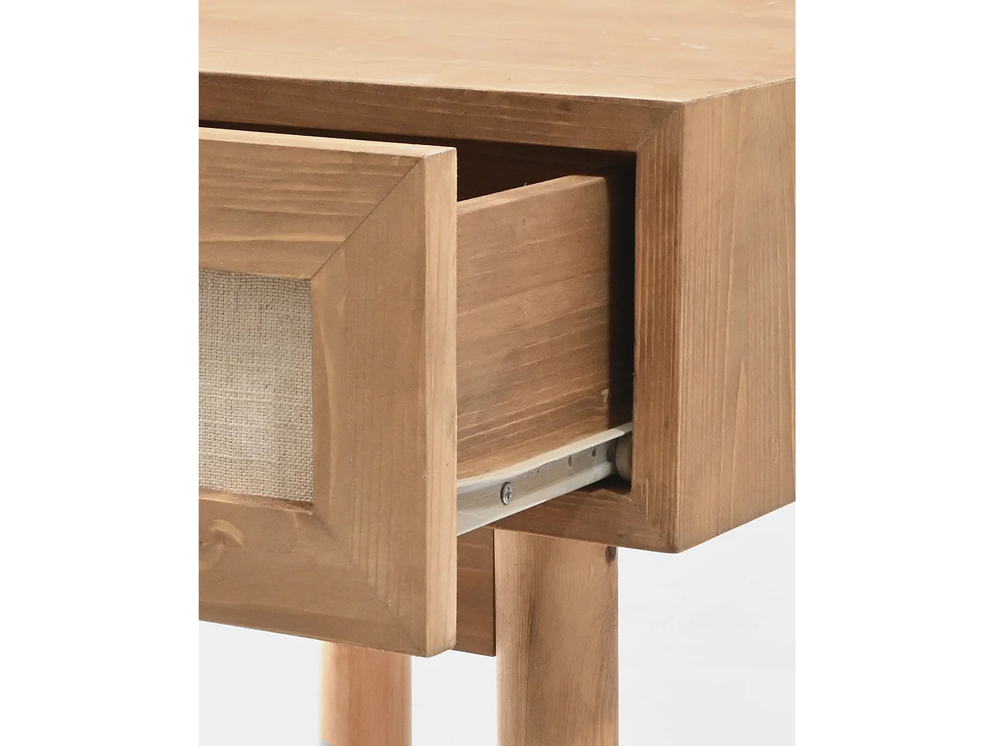 Mesita de noche de madera de abeto maciza y lino Decowood con cajón en color roble oscuro de 40x45cm - LINEN - DECOWOOD