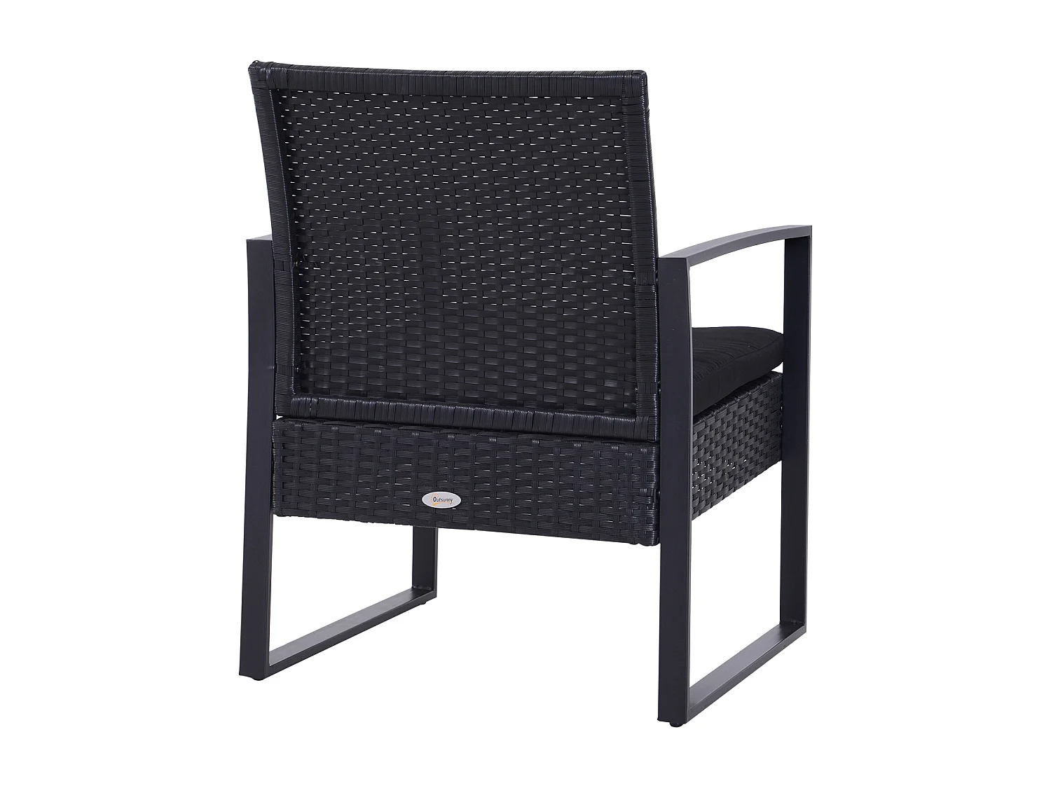 Salon de jardin 2 places - 3 pièces 2 chaises avec coussins + table basse - plateau verre trempé - résine tressée 4 fils imitation rotin noir