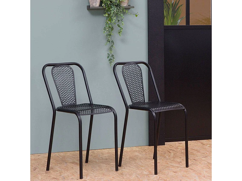 Chaise perforée en métal noir Julien (lot de 2)