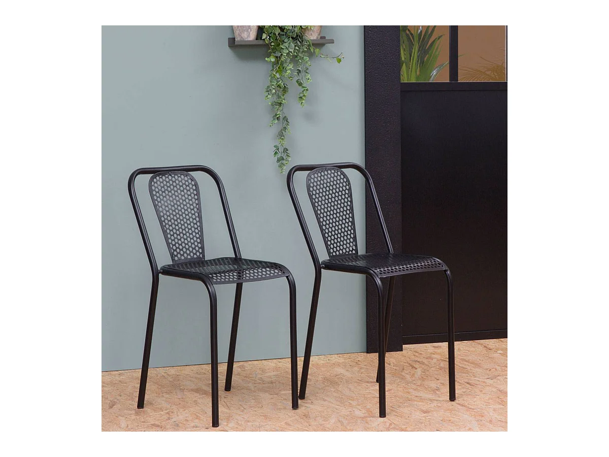 Chaise perforée en métal noir Julien (lot de 2)