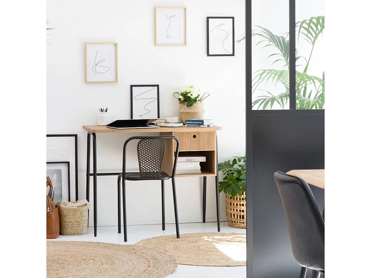 Lote de 2 sillas industriales de metal negro perforado Julien