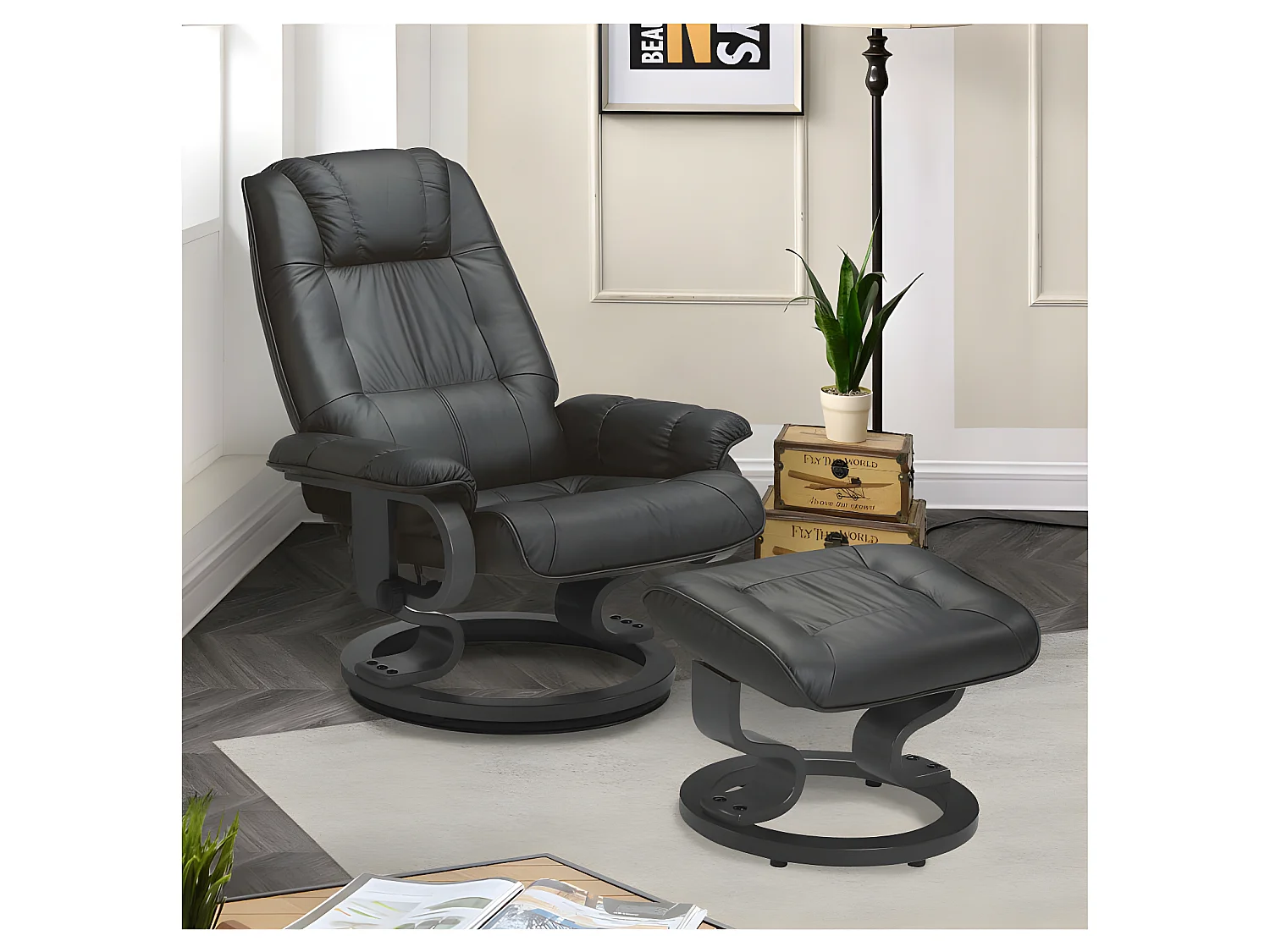 Fauteuil de relaxation Cuir Noir - EXCELLY n°1