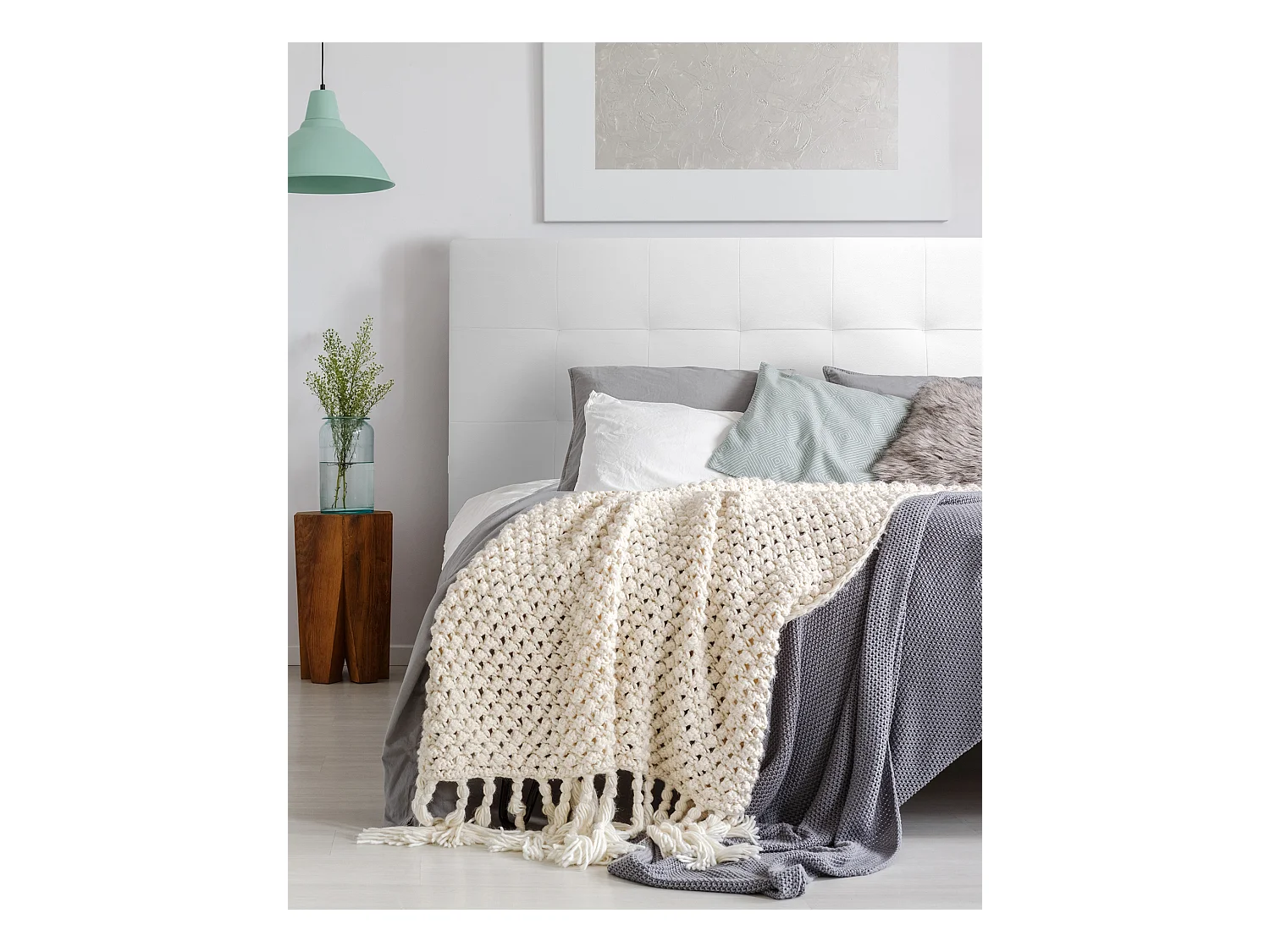 Tête de lit similicuir capitonnée blanche 200x80cm - NIEMI - DECOWOOD