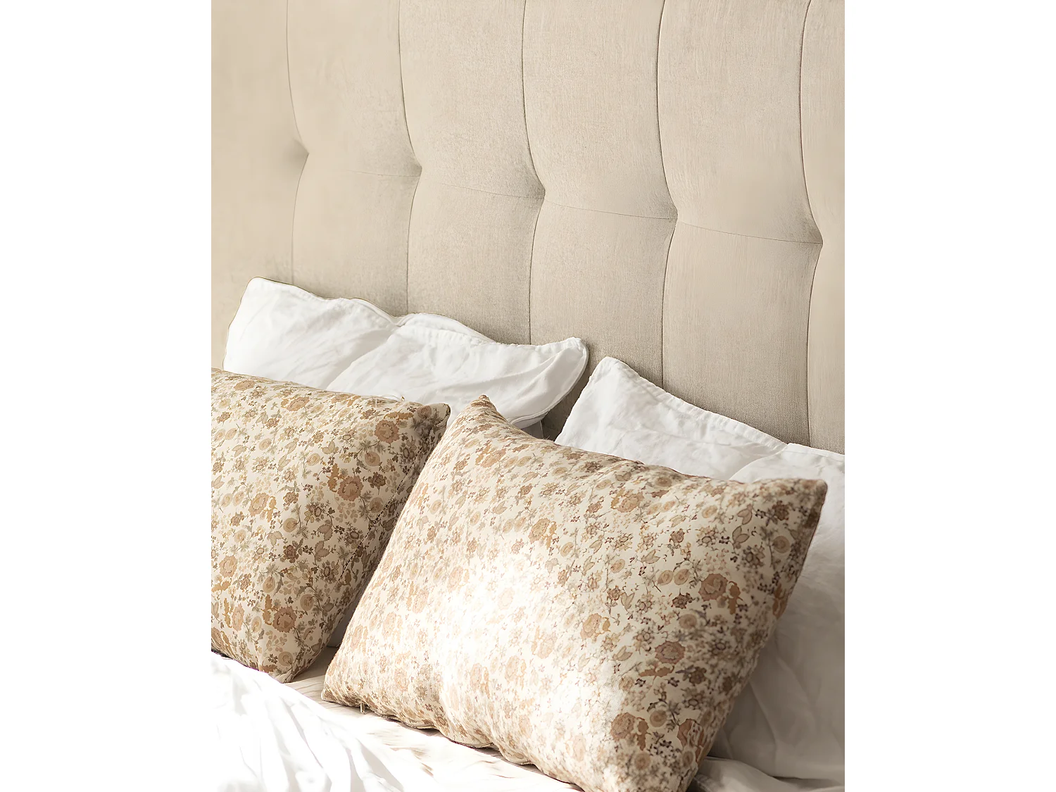 Tête de lit polyester capitonnée beige 160x80cm - ALAN - DECOWOOD