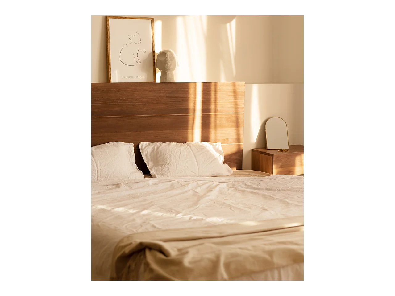 Cabecero de cama de madera maciza en tono roble oscuro de 90x80cm - RADIATA  - DECOWOOD