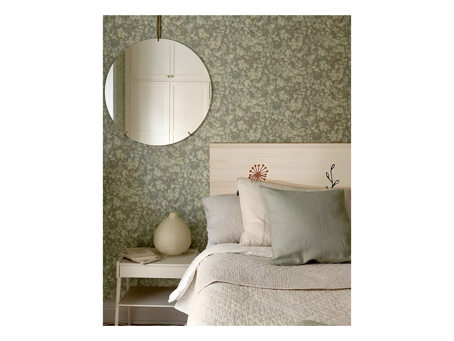 Cabecero de cama de madera maciza estampado motivo 'One Line' en tono natural de 160x80cm - PRINT - DECOWOOD