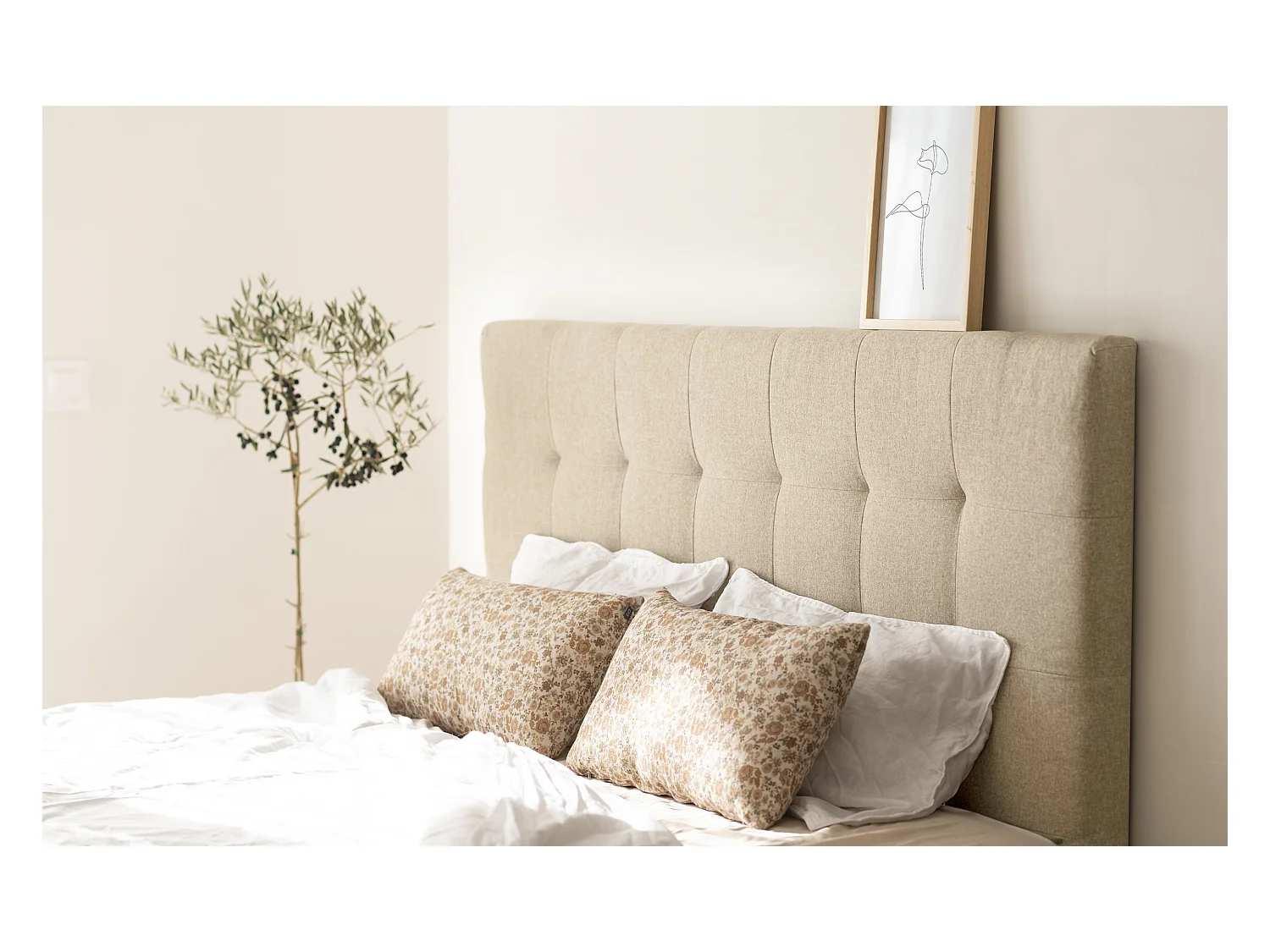 Tête de lit polyester capitonnée beige 200x80cm - ALAN - DECOWOOD