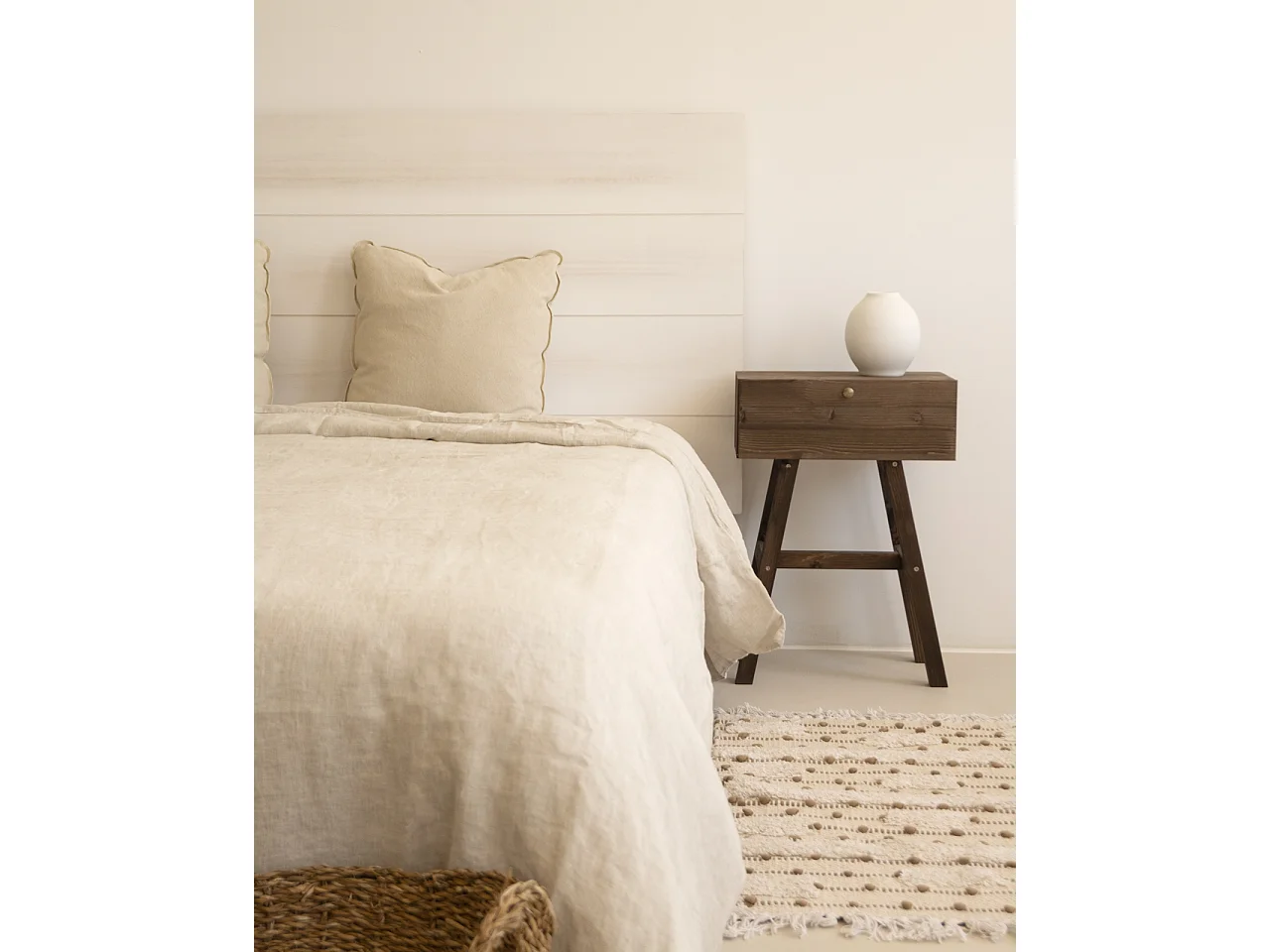 Tête de lit en bois de pin couleur blanche décapé 105x80cm - RADIATA  - DECOWOOD