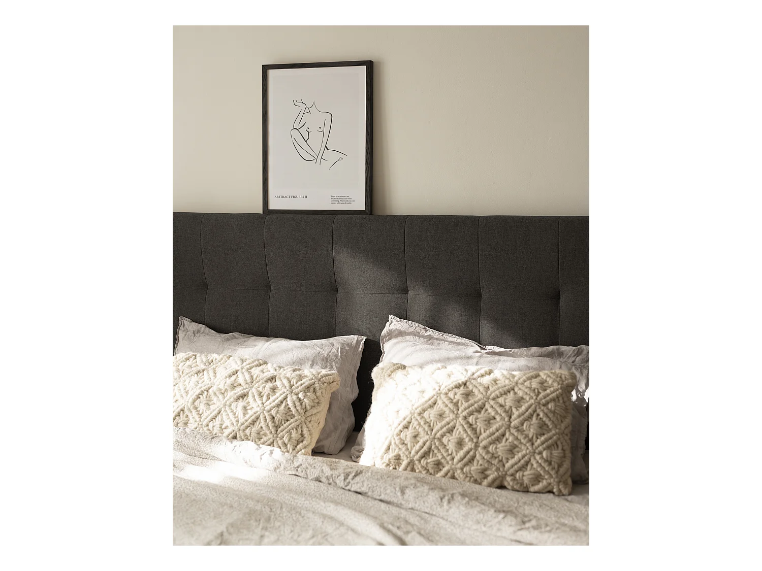 Cabecero de cama tapizado de poliester con pliegues en color negro de 180x80cm - ALAN - DECOWOOD