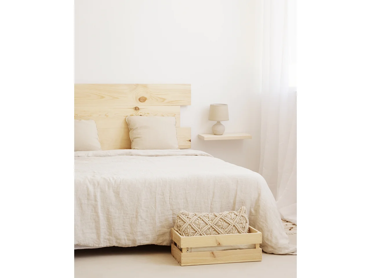 Cabecero de cama de madera maciza en tono natural de 180x80cm - FLANDES - DECOWOOD